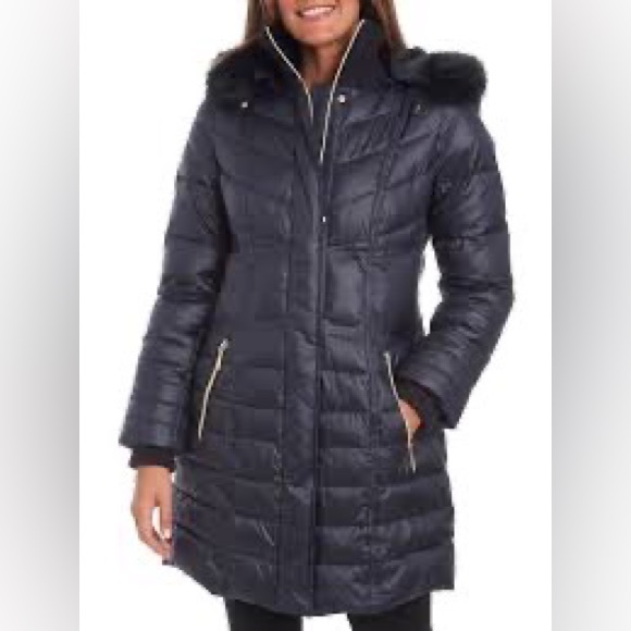 Kensie Quilted Faux Fur Hoodie Puffer Jacket Size Medium NWT Navy - Picture 11 of 12
